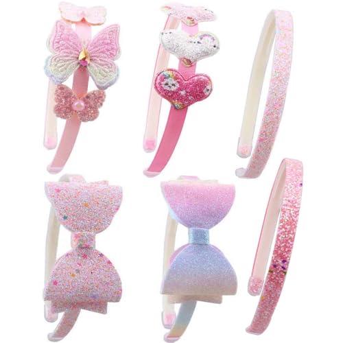 6 Pack Girls Headbands Glitter Kids Headbands Bow/Heart/Star Headbands for girls/Toddler/Teens (A-666)