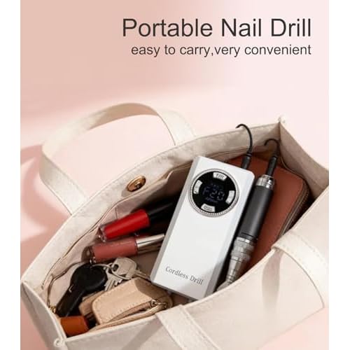 ?Lumcrissy 40000RPM Professional Electric Nail File Kit - Rechargeable Cordless Nail Drill for Acrylics Gel Nails, Portable Efile Machine with 6 Bits for Home Salon Manicure Pedicure Care (White)??