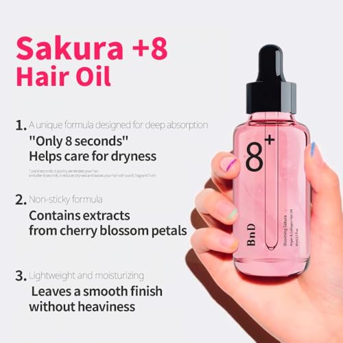 BnD Blooming SAKURA Argan & Collagen Hair Oil 80ml ? Lightweight Leave-in Treatment for Dry & Frizzy Hair, Smooth Finish, Non-Greasy, UV Protection, Floral Scent, Nourishing Oil ? Korean Beauty