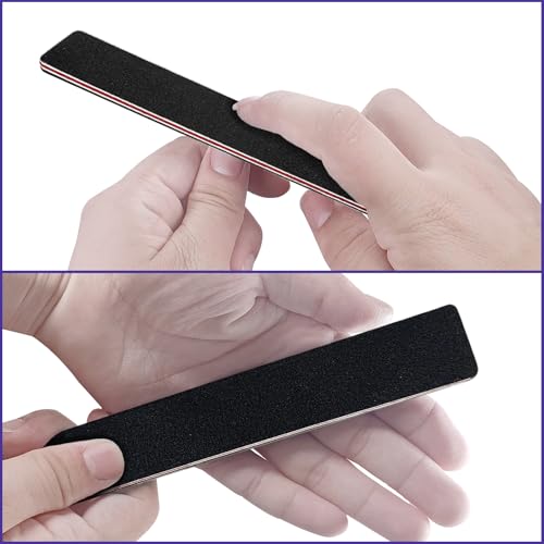 Nail Files (12 Pack), Emery Board Nail File for Acrylic Nails and Natural Nails, 100/180 Grit Double Sided Emory Boards Professional Nail Filer Reusable Washable Manicure Square Black