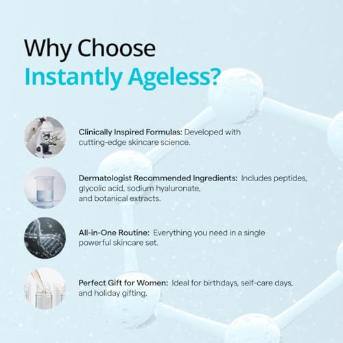 Instantly Ageless SUPER BUNDLE 4 - Instant Face Lift Cream In A Box 25 Vials, Moisture Lift Face Moisturizer, Sands Of Time Facial Scrub, Botanical Cleanser Skin Care Set for All Skin Type