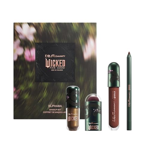 r.e.m. beauty Wicked: For Good | Makeup Set | Waterpoof Eye Shadow, All Over Glow Stick, Creamy Lip Liner, Glossy Lip Balm | 4 Full Size Products