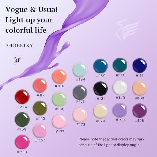 PHOENIXY 24 PCS Gel Nail Polish Set, Spring 21 Colors Gel Nail Polish Kit with Base Glossy Matte Top Coat Black Gray Red Nail Kit Gifts for Women