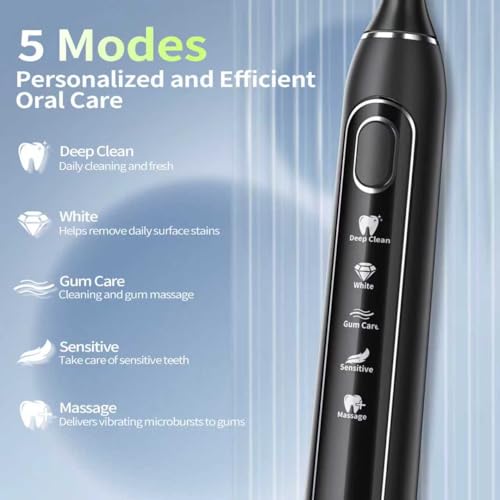 Sonic Electric Toothbrush for Adults: Deep Cleaning for Travel & Sensitive Teeth ? Rechargeable Toothbrush with 6 Brush Heads, 42000 VPM, 5 Modes, 100 Days Battery Life for for Home Family