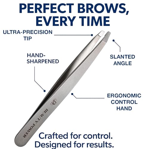 Ultra-Precision Professional Slant Tweezers for Women Facial Hair - German Stainless Steel, Lightweight Black Tweezers for Women & Men, Ideal for Eyebrow & Facial Grooming (Matte Gray)