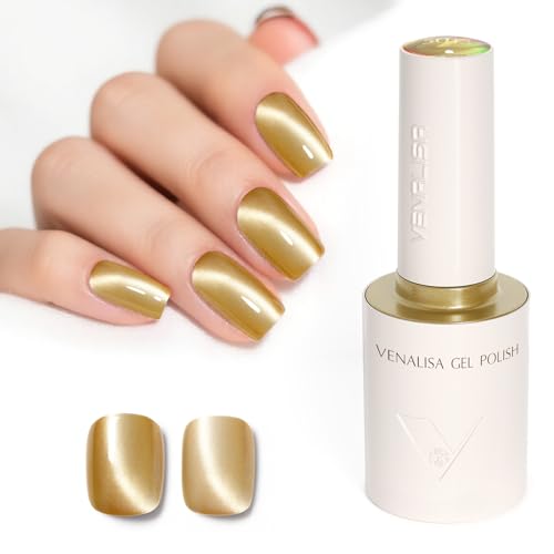 VENALISA Cat Eye Gel Nail Polish 1 Pcs 10ML Shimmer Gold Glitter Magnetic Gel Polish Soak Off Salon Manicure DIY at Home Nail Art For Girls Women