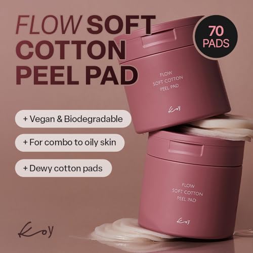 KOY Flow Soft Cotton Peel Pad - 100% Vegan Cotton Fabric Toner Pads for Pore Exfoliation and Hydration - Skin Soothing Booster -Built in Grip for Convenient Application - Korean Skin Care