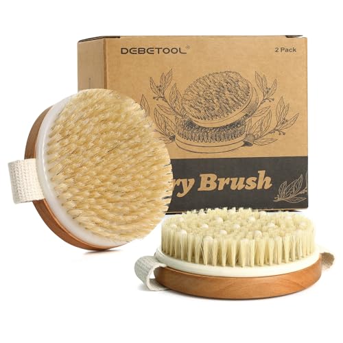 2-Pack Dry Body Brush - Dry Brushing Body Brush for Lymphatic Drainage & Exfoliating, Round Body Brush with Massage Nodes & Natural Bristles for Skin Care