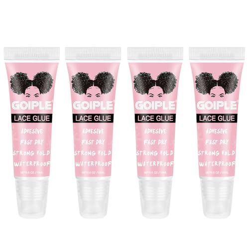 Wig Glue for Lace Front Lace Wigs, 0.5 OZ Waterproof Lace Front Wig Glue for Wigs, Strong Hold Transparent Adhesive for Hair Replacement Invisible Hair Bonding Wig Adhesive (4PCS)