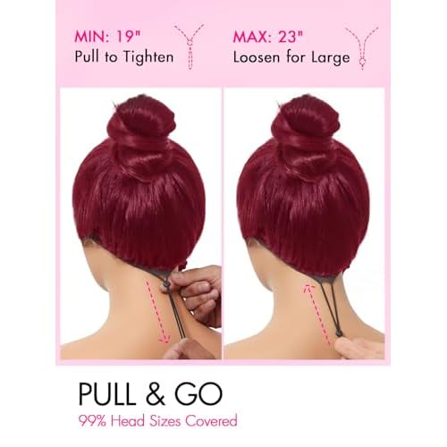 250% Density Flexi-Fit Invisi Drawstring Wig 9x6 Glueless Wigs Human Hair Pre Plucked Pre Cut Straight Hair Wigs 99j Burgundy Lace Front Wigs Human Hair for Women 28 Inch