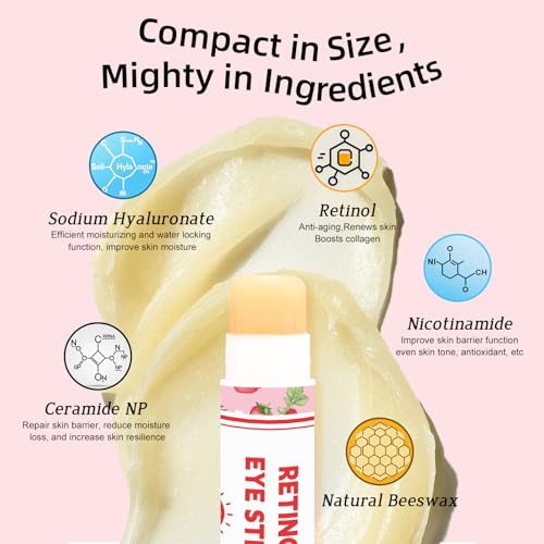 Retinol Eye Balm Stick with Retinol & Ceramide Complex - Facial Moisturizer for Dark Circles & Wrinkles - Under Eye Brightener Stick, Anti Wrinkle Hydrating Face Skincare(0.13oz *60pcs)