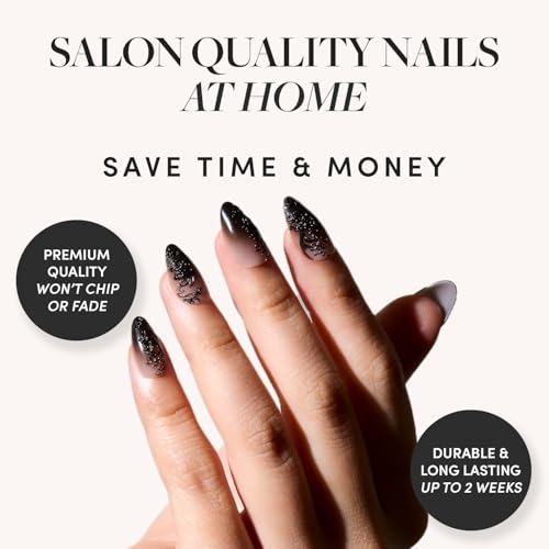 Glamnetic Press On Nails - 'Til Death | Ombre 3D Lace Medium Almond Fake Nails with Glossy Finish, Salon Quality Halloween Nails | 15 Sizes - 30 Nail Kit with Glue