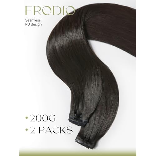 Frodio Clip Ins Hair Extensions Black: 2 Pack 200g Remy Real Human Hair Pu Seamless Silk Long Straight Invisible Full Thick Brazilian Jet Black Natural Color Beauty For Women Can Be Body Wave 14 Piece