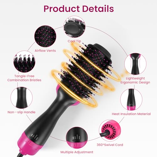 4-in-1 Hair Dryer Brush and Styler, Hot Air Blow Dryer, Volumizer with Ionic Technology (A)
