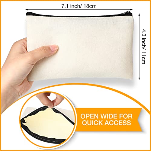 Reginary 80 Pack Canvas Zipper Makeup Bags Bulk Pencil Pouches Blank DIY Craft Canvas Cosmetic Bag Pouch with Zipper for Makeup Cosmetic Toiletry Stationary Storage(Natural and Black Zippers)