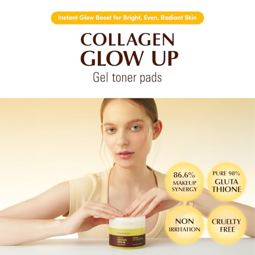 EQQUALBERRY Collagen Glow Up Gel Toner Pads ? Brightening Korean Jelly Pad with Deep Absorption Collagen, Hydrating & Glow-Boosting Formula, 4.73 FL.OZ. (140ml) / 60 Pads
