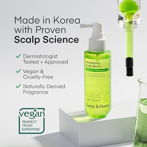 Scalp Serum for Hair Growth Spray - Korean Vegan Treatment for Hair Loss, Thinning & Itchy Scalp, Dermatologically-Tested, Lightweight Exfoliates Dandruff, Strengthen Roots for Men & Women - 2 Pack