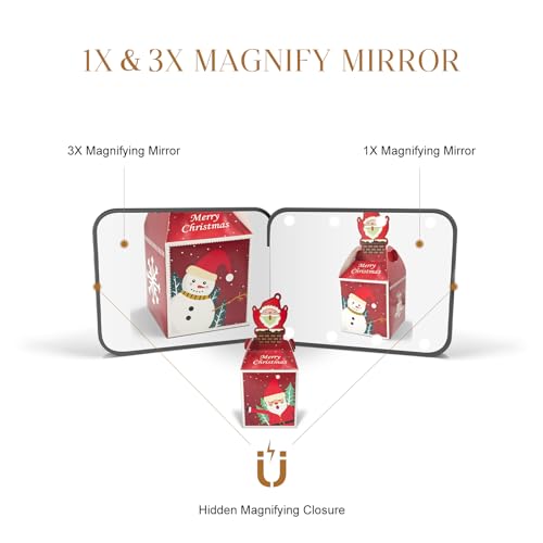 Compact Mirror, 1X/3X Magnification LED Pocket Mirror with Nternal BIattery, Pink Mini Mirror for Purse, Pocket,Travel and Present