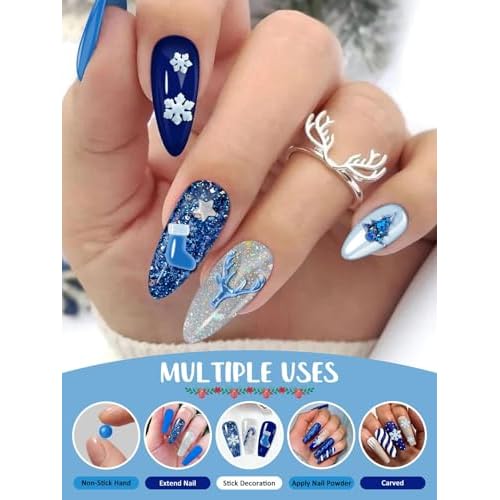 EABNKU Solid Builder Gel Kit, 6 Colors Blue Collection Glitter, Non Sticky Nail Extension & Sculpting Gel, 3D Molding, 15g*6 (3 OZ)