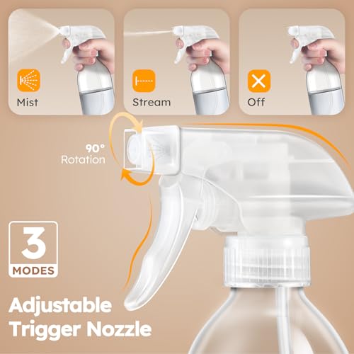 Tecohouse Glass Spray Bottles 8oz, 2 Pack 360¡Æ Glass Spray Bottle for Cleaning Upside Down Mister Squirt Bottle with Adjustable Nozzle for Hair, Plants, Pet Clear White Nozzles