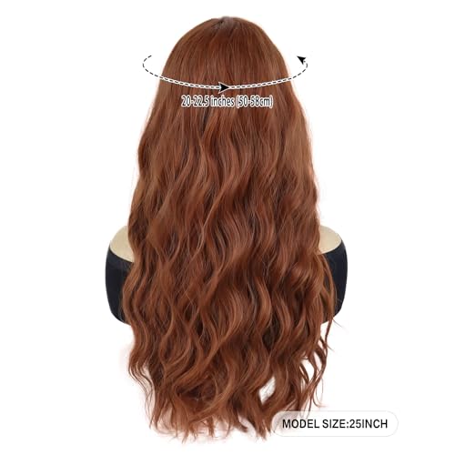 GNIMEGIL 25¡° Long Red Brown Scarlet Witch Cosplay Wigs for Women Heat Resistant Fiber Middle Part Wig Curly Wavy Wigs Natural Synthetic Fiber Wig Drag Queen Party