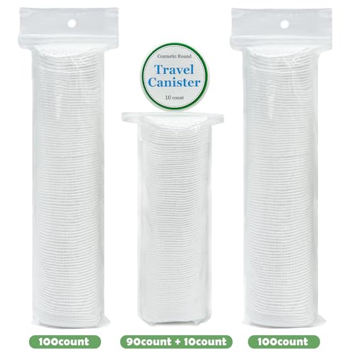 TL Care Cotton Rounds (300 Count) with Travel Canister - Lint-Free, Ultra Soft & Absorbent 3-Layer Cotton Pads for Face and Makeup Removal