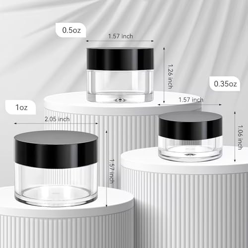 Premium Travel Size Containers for Toiletries, 3 Size 0.35/0.5/1 OZ Small Cosmetic Jars for Makeup Face Creams Lotion Moisturizer, 6 Pieces Jars with 2 Pieces Mini Spatulas
