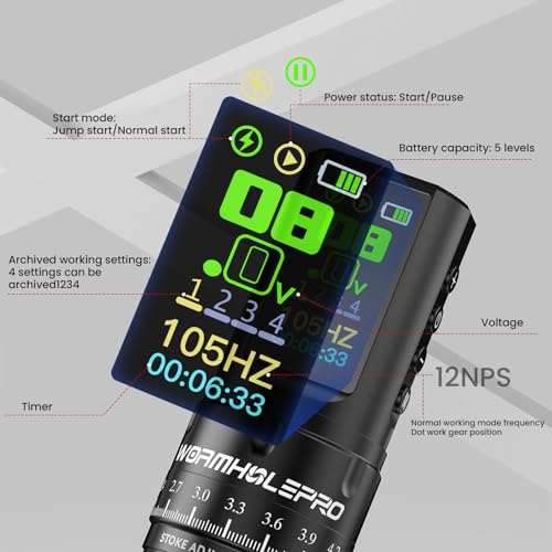 WORMHOLE PRO Tattoo Gun AQUILA Wireless Tattoo Machine Multi-function Smart Tattoo Pen 1,800mAh Battery with Replacement Power Supply, Smart Display, Brushless Motor, 7 Strokes Length