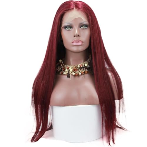 10A Glueless Pre-Plucked Natural Looking Long Straight 99J Burgundy Wine Red Wine Wig Brazilian Human Virgin Hair Lace Front Wigs with Baby Hair for Women