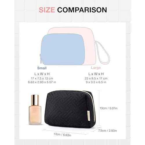 BAGSMART Small Makeup Bag, Travel Cosmetic Bag Make Up Pouch Small Travel Zipper Pouch,Water-resistant Toiletry Bag,Makeup Organizer Bag for Women, Black