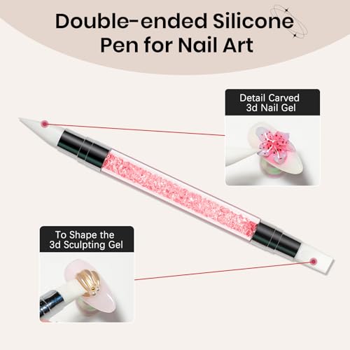 3D Gel for Nail Art, Clear Sculpting Solid Hard Gel for Nails Non-Sticky for Carving Building Extension with Nail Art Pen Home DIY Manicure