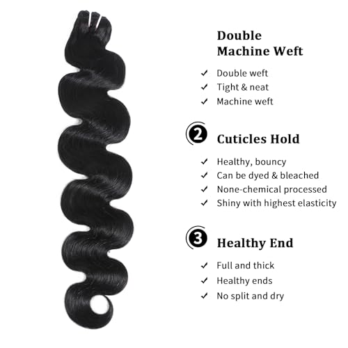 15A Raw Indian Human Hair Bundles Body Wave Bundles Human Hair,Triple Lifespan Virgin Remy Hair,No Tangle Shedding,Keep Texture Silky Soft After Multiple Washes (1 Bundle Natural Black, 30 inch)
