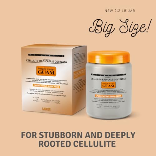 Guam Anti-cellulite Body Wrap for Thighs, Legs, MAX STRENGTH Hot Mud for Stubborn Cellulite, Clay Body Mask with Caffeine, Seaweed and Essential Oils, Reduce Cellulite on Legs, (2.2LB)