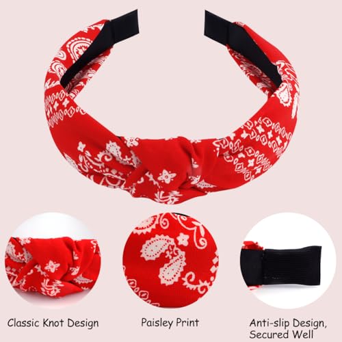 TOBATOBA Bandana Headbands: Paisley Prints, Boho Style Headwraps for Women and Girls - Non-Slip Hair Accessories in Red, White, and Black
