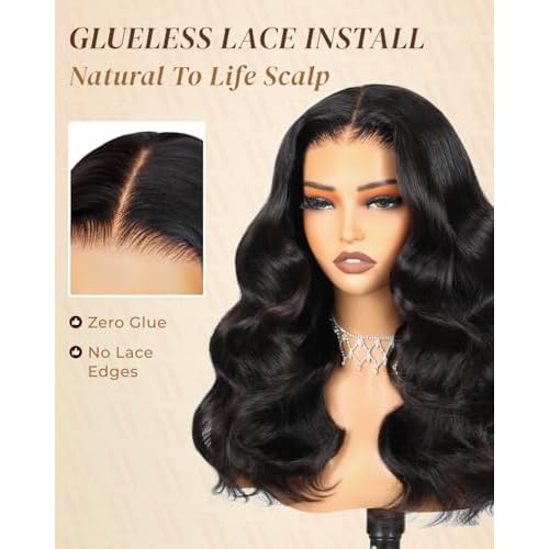 Arabella 6x5 Wear and Go Glueless Wig 12a Glueless Wigs Human Hair Pre Plucked Pre Cut 210% Density Loose Body Wave Lace Front Wigs Human Hair 100% Pre Bleached Knots Wig (20inch, 5X6 Body Wave)
