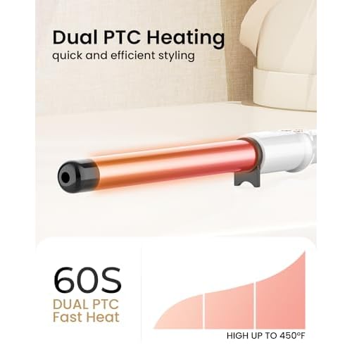 1 Inch Extra Long Barrel Curling Wand, Ceramic Tourmaline Curling Wand Professional Dual Voltage with Adjustable Temperature