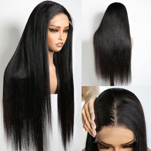 IWISH Glueless Wigs Human Hair Pre Plucked Pre Cut Brazilian Human Hair Wig Straight 5x5 HD Lace Closure for Women Natural Black Color 22 Inch