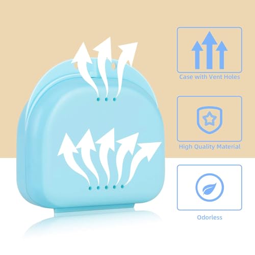 Annhua Dental Mouthguard Container Orthodontic Retainer Case with Vent Holes, Denture Holder Box Clear Aligner Case Slim for Household|Travel|Office - Bluish - Light & Easy to Carry