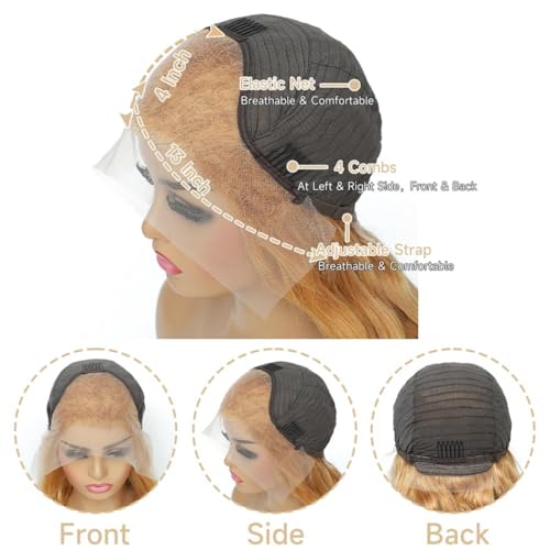 Ash Blonde with Silver Gray Highlight Lace Front Wig Human Hair 180% Density 13x4 Body Wave Mini Knots HD Invisible Lace Wig for Women Glueless Milk Tea Brown Colored with Silver Blonde Wigs 26 Inch