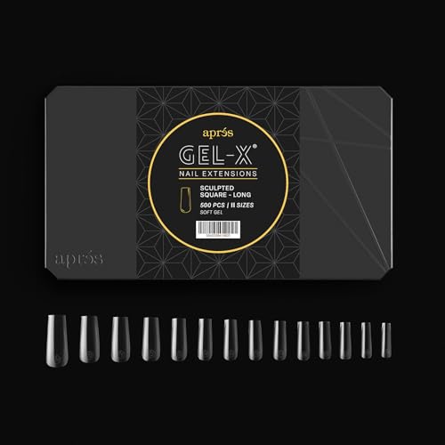 Apr?s Gel-X¢ç Sculpted Square Long Tip Box | 500pc Gel-X Tips, 11 Sizes 00-9, Premium Quality