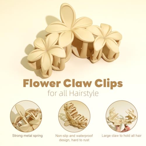 Large Flower Hair Clips for Women, Flower Hair Claw Clips for Thick Hair, Nonslip Hawaiian Hair clips, Cute Jaw Clips, Hair Accessories (yellow, pink, green, black, dark brown)