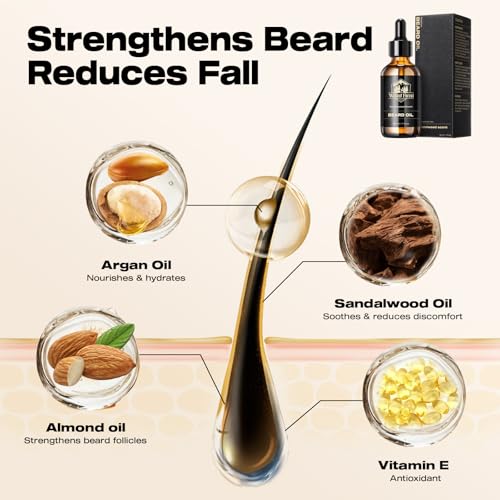 Waking Forest Sandalwood Beard Oil for Men - Biotin Mustache Oil with Vitamin E, Rosemary & Castor - Beard Care Softener, Strengthens, and Moisturizes - Beard Conditioner (1 oz)