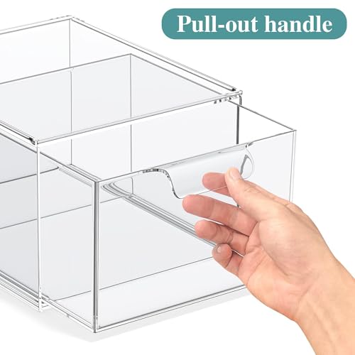 2 Pack Stackable Makeup Organizer and Storage, Acrylic Organizers£¬Clear Plastic Storage Drawer with Handles for Vanity, Undersink, Kitchen Cabinets, Pantry