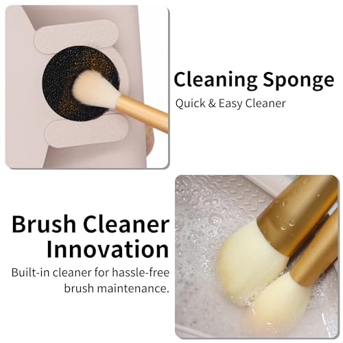 Silicone Makeup Brush Holder with Cleaning Pad - Travel Brush Organizer Case, Magnetic Closure Waterproof Cosmetic Bag for Easy Storage & On-the-Go Cleaning (9.05 Inch)