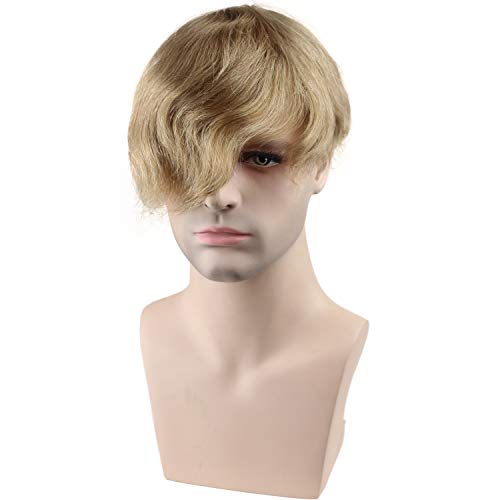 Men's Toupee 10x8inch European Human Hair Swiss Mono Lace Thin Skin Hairpiece Hair Replacement System for Men #21 Ash Blonde Color