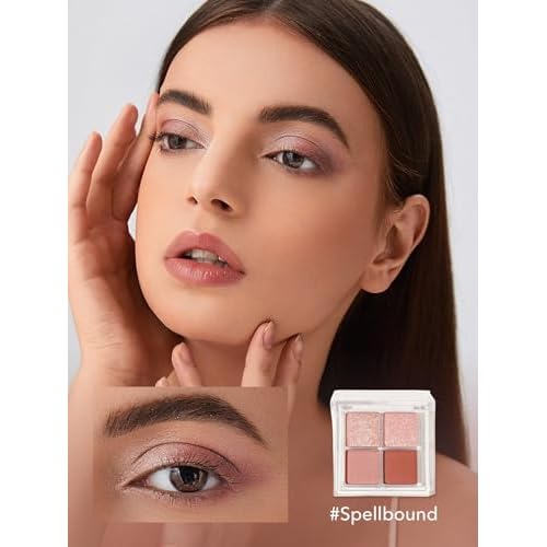 SHEGLAM Cosmic Crystal Eyeshadow Quad 4-Color Matte Glitter Eyeshadow Palette Rose Gold Warm Peach Brown Long Lasting Ultra Pigmented Smooth Blendable Eyeshadow-Quad-Spellbound