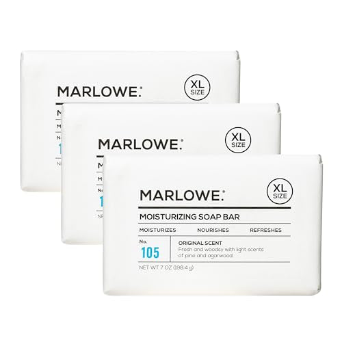 MARLOWE. No. 105 Bar Soap for Men 7 oz (3 Bars) Moisturizing Body Soap, Nourishing & Refreshing with Natural Extracts, Shea Butter, Olive Oil & Green Tea Extracts, Original Sage & Fir Scent