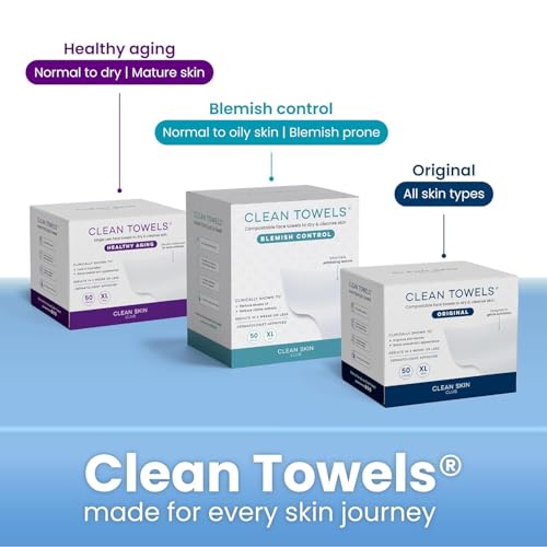 Clean Skin Club Clean Towels®, 100% USDA Biobased Face Towel, Disposable Face Towelette, Eczema Association Accepted, Makeup Remover Dry Wipes, Ultra Soft, 25 ct per pack, 4 Packs, 100 Ct Total