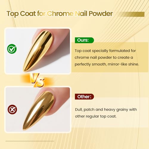 JODSONE Top Coat for Chrome Nail Powder - 16.5ml No Wipe Gel Top Coat for Rubbing Mirror/Chrome Nail Powders, Smooth Finish, High Gloss, U V/LED Curing Needed