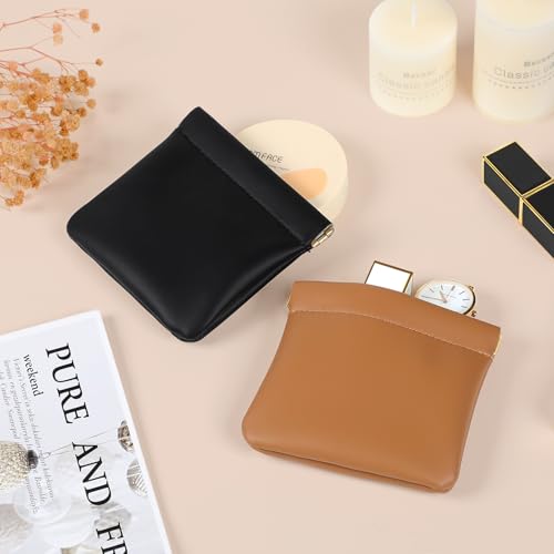 2 Pcs Small Makeup Bag for Purse, Upgrade Organosilicone Mini Makeup Pouch for Women with Snap Closure Clamp, Portable Small Cosmetic Bag Travel Storage Pouch for Coin Lipstick (Black + Brown)
